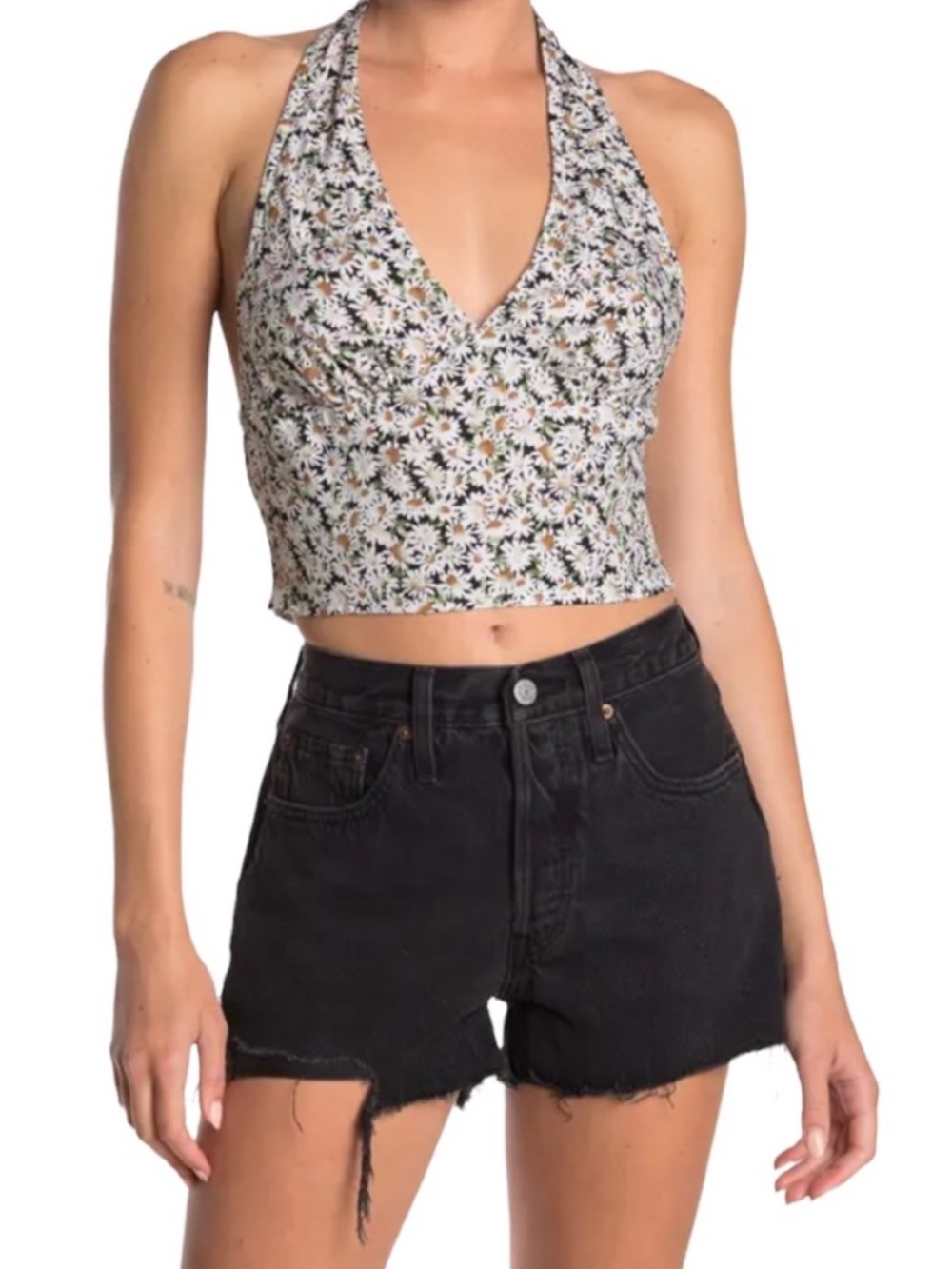Abound | Smocked Back Daisy Floral Print Crop Halter Top 90s Grunge Feminine New